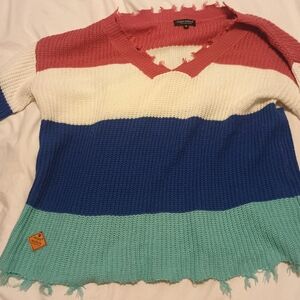 Simply Southern Red and White V-Neck Sweater